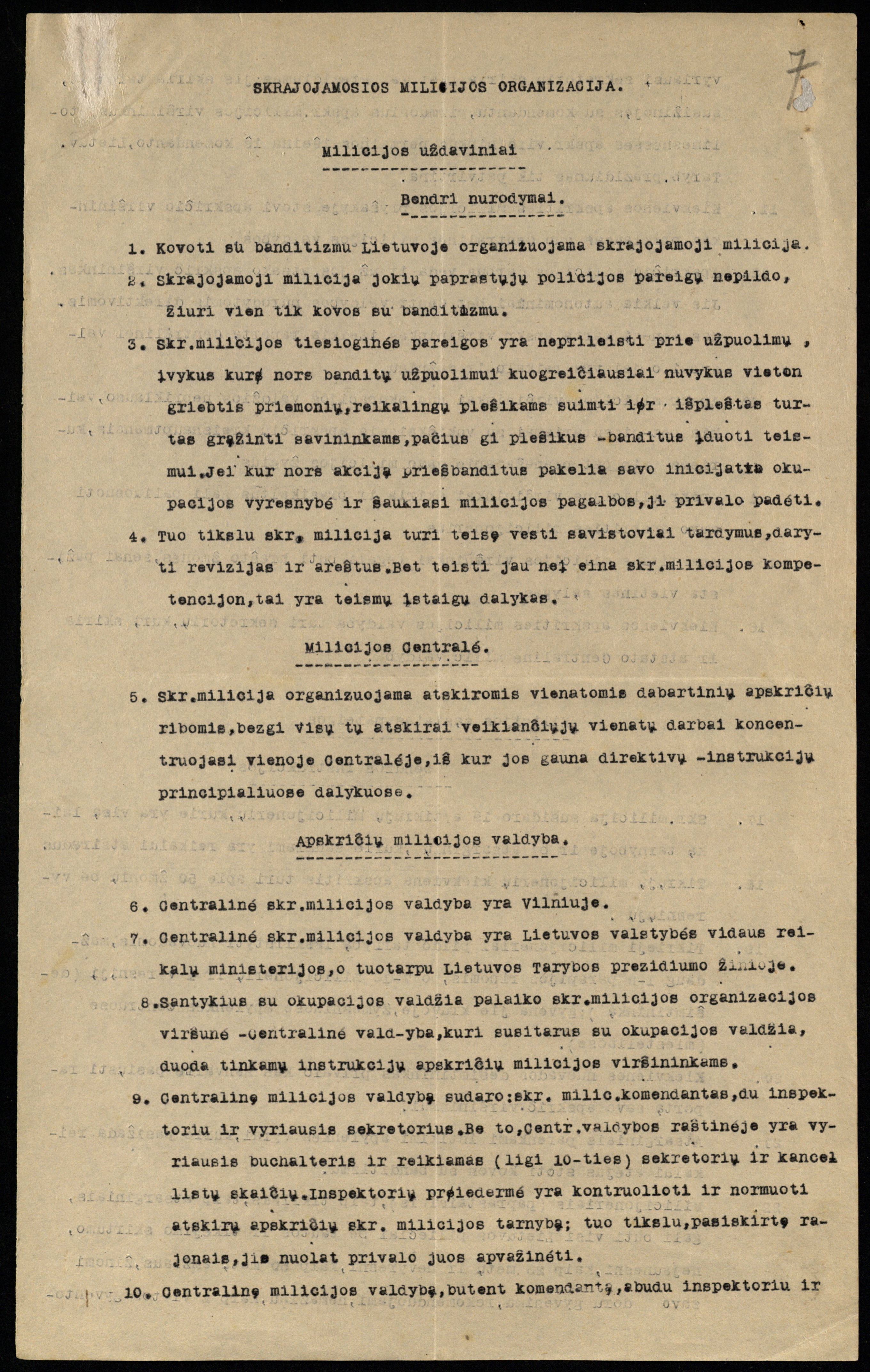 Skrajojamos milicijos organizacija. [1918 m. spalio mėn.]