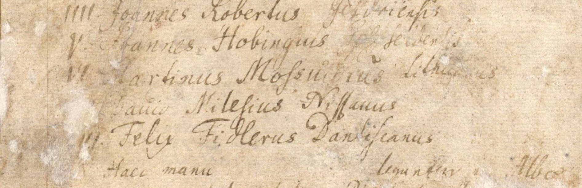 Karaliaučiaus universitetą baigusių asmenų sąrašo fragmentas (1548–1595)