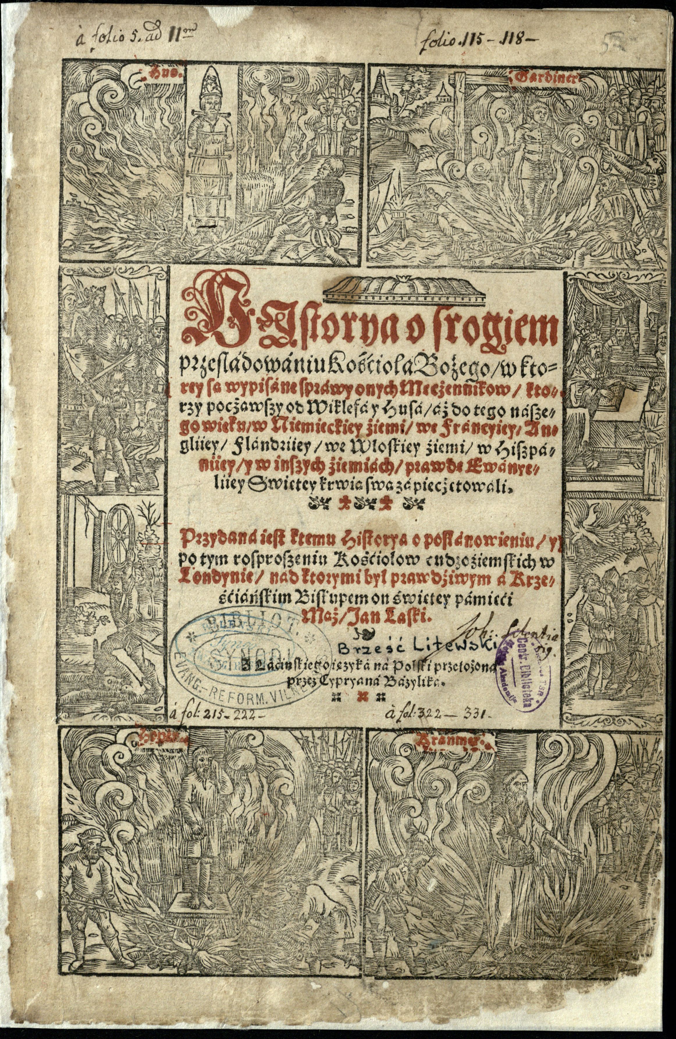 Crespin, Jean (1520–1572). Historya o srogiem przesladowaniu Kośćioła Bożego … (1567)