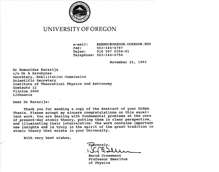 Prof. B. Crasemanno atsiliepimas apie R. Karazijos habilituoto daktaro disertaciją