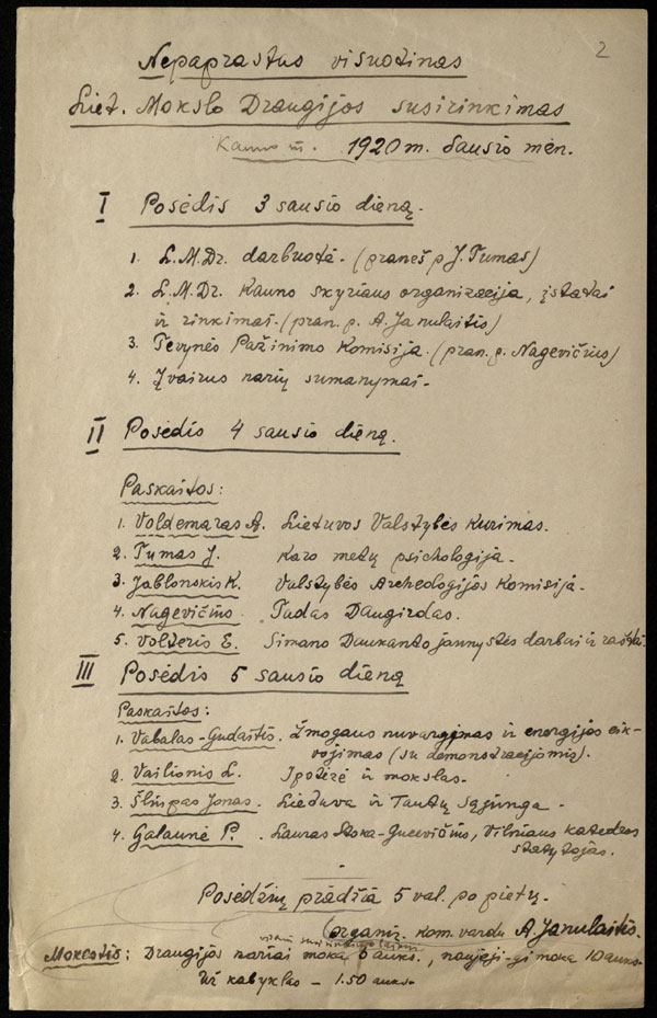 Lietuvių mokslo draugijos nepaprastojo visuotinio susirinkimo, turėjusio įvykti Kaune 1920 m. sausio 3–5 d., programa