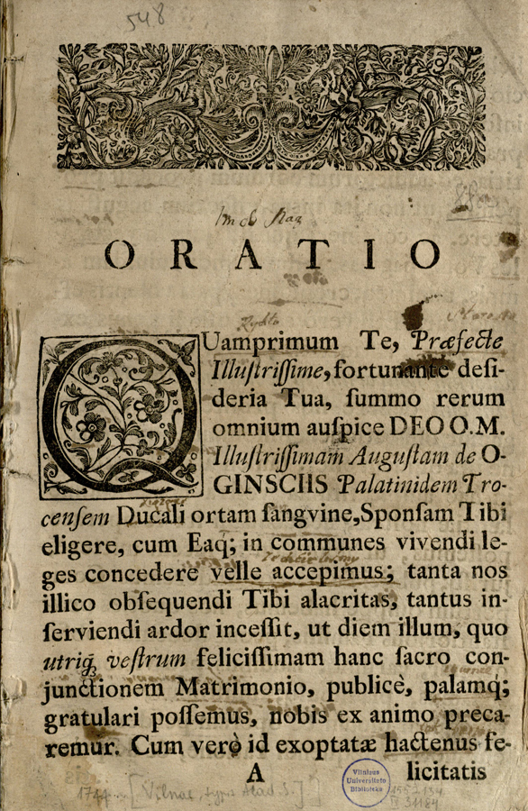 Gratulatio nuptialis Illustrissimo et Excellentissimo Domino D. Constantino de Broel Plater  [...]
