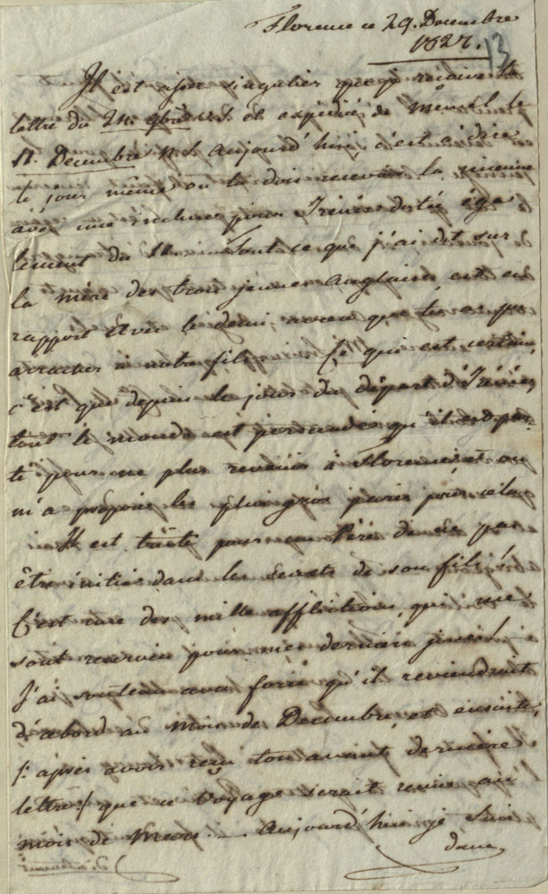 Mykolo Kleopo Oginskio laiško žmonai Marijai de Neri fragmentas