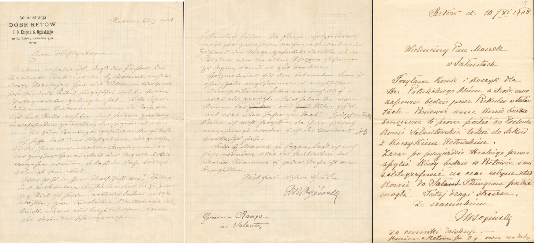 Laiškai Salantų dvaro valdytojui Jozefui Mašekui ir kitiems valdybos nariams