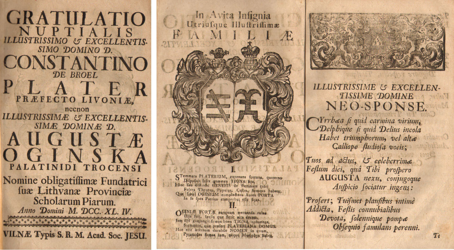 Gratulatio nuptialis Illustrissimo et Excellentissimo Domino D. Constantino de Broel Plater …