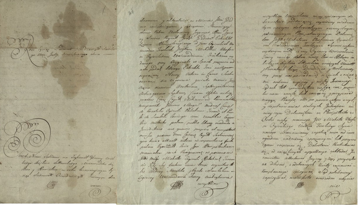 Trakų vaivados Andriaus Oginskio ir jo žmonos Paulinos Šembek-Oginskienės 1787 m. gegužės 30 d. rašto ištrauka
