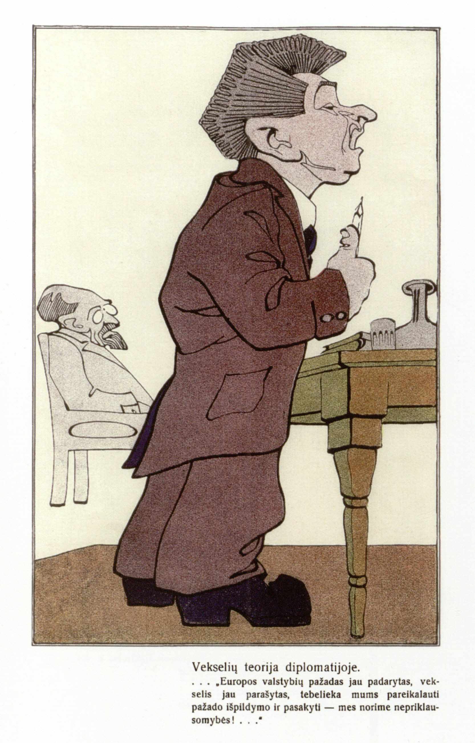 Augustino Voldemaro šaržas su Vaižganto komentaru
